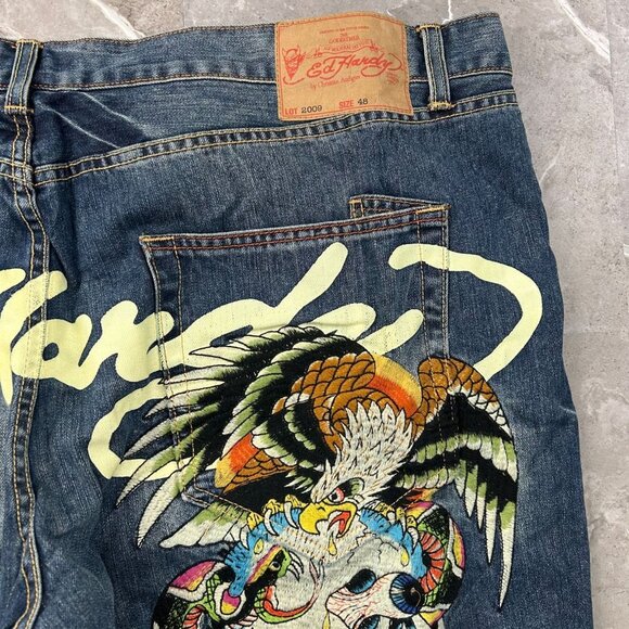 Vintage Ed Hardy Jeans Mens 48x34 Dead Stock Baggy Christian Audigier y2k Skull - Picture 11 of 16